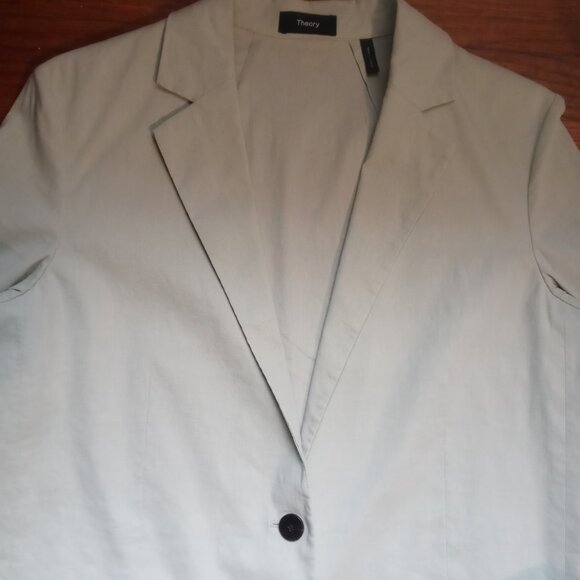THEORY oversized linen blend blazer in mint (sz4) - Picture 5 of 16